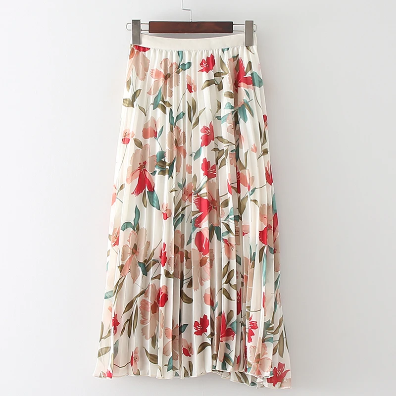 Trytree лето осень плиссированная юбка женская с цветочным принтом полиэстер до