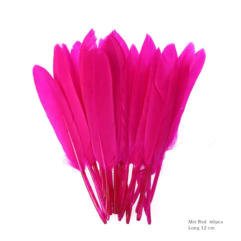 Mei Red Feathers 60 шт., натуральный цвет, гусиные перья, для детей, сделай сам, материал, посылка, Шлейфы для рукоделия, искусство, вечерние украшения, перья - Цвет: Mei Red Feathers