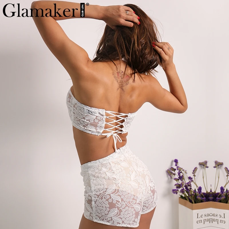 Женский комбинезон Glamaker черный кружевной из двух предметов сексуальные