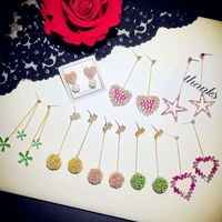 long needles pink heart star tassels drop earrings for women temperament cubic zirconia eardrop fine jewelry accessories
