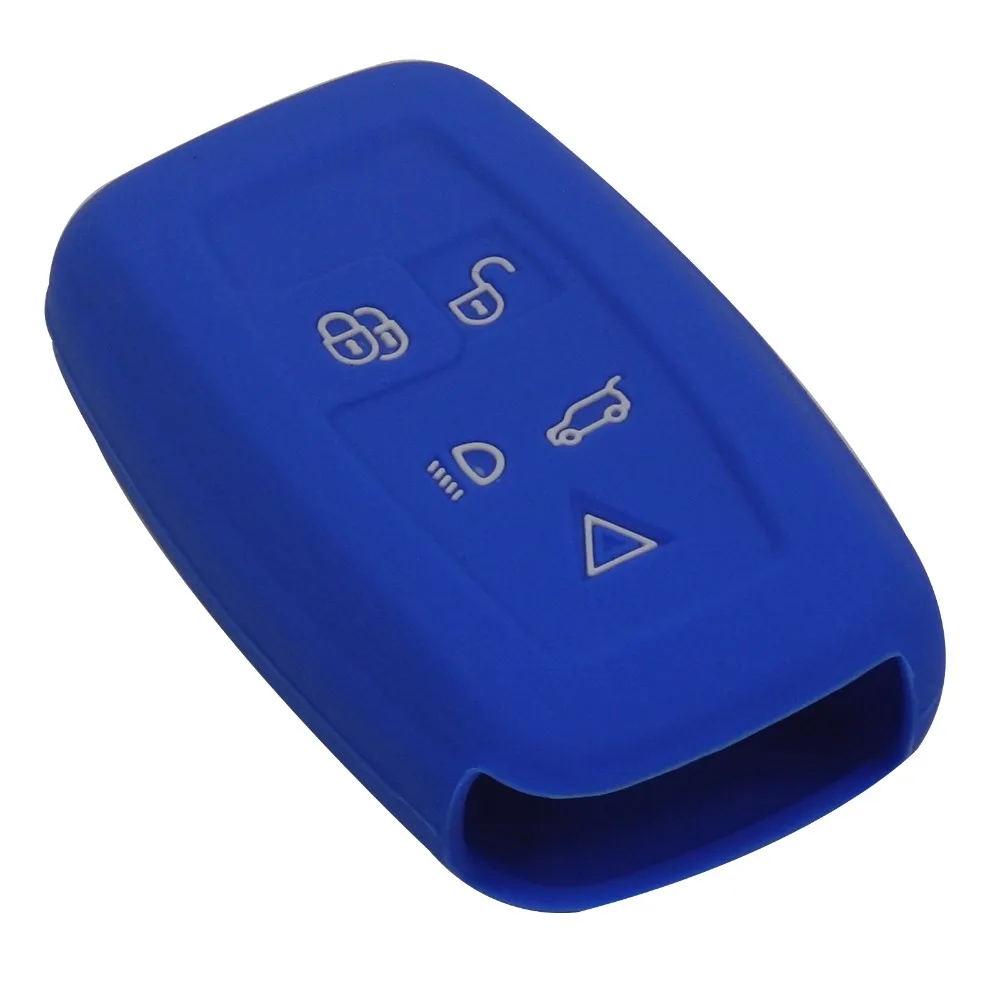 

jingyuqin 5 Buttons Remote Silicone Rubber Key Fob Cover Case For Land Rover LR4 LR2 Discovery Smart Key Case