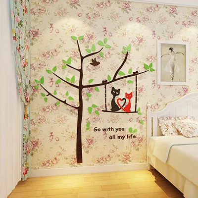 Cartoon Cat Tree 3d Crystal Acrylic-dimensional wall stickers Living room bedroom children's decoration | Дом и сад