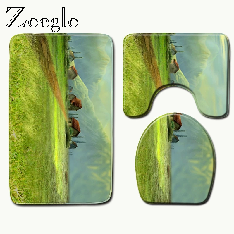 Zeegle 3pcs Anti-slip Bath Toilet Mats Set Soft Floor Rugs Absorbent Bathroom Carpet Pedestal Rug Lid Cover | Дом и сад