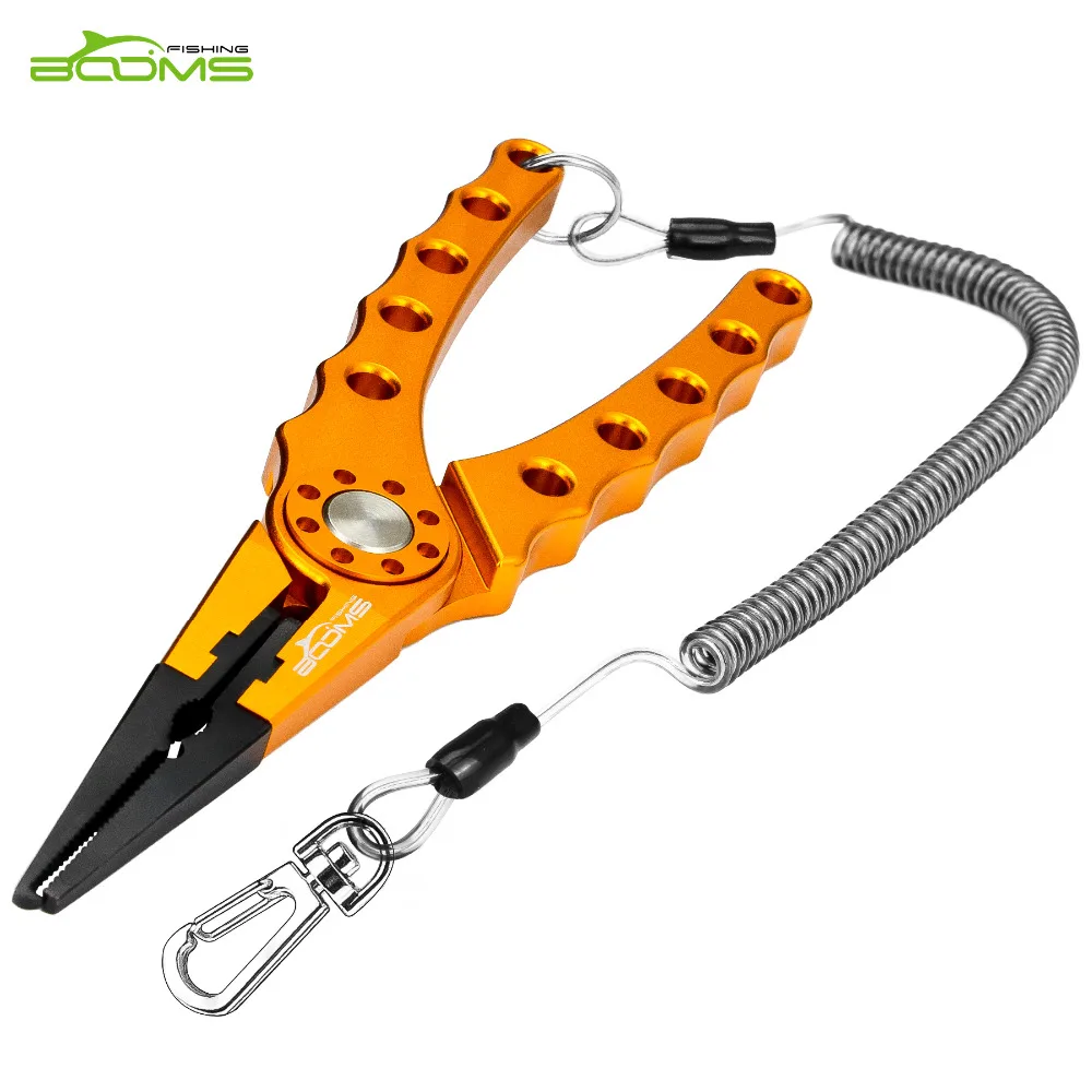 Booms Fishing X1 алюминиевые рыболовные плоскогубцы крючок для удаления оплетки линии резки и сплит-кольцо с спиральным шнурком и оболочкой