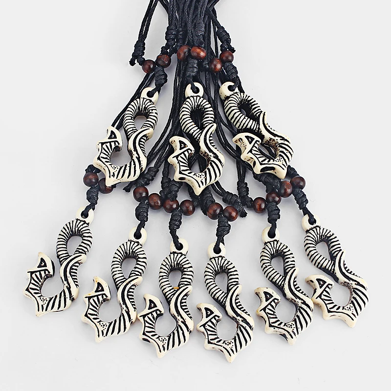 12pcs Fashion Imitation Bone Maori Fish Hook Pendant Necklace Jewelry Yak Hawaiian Handmade Accessories Gifts For Friends | Украшения и