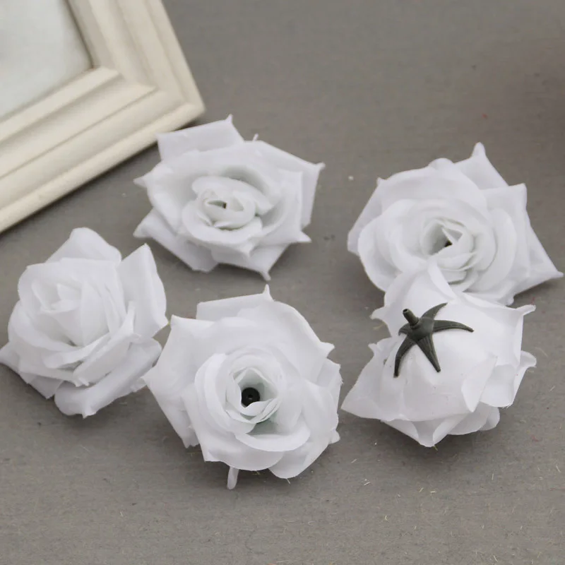 50 Pcs Fake Artificial Silk Rose Heads Flower Buds DIY Bouquet Home Wedding Craft Decor Supplies XB 66 - Цвет: Clear