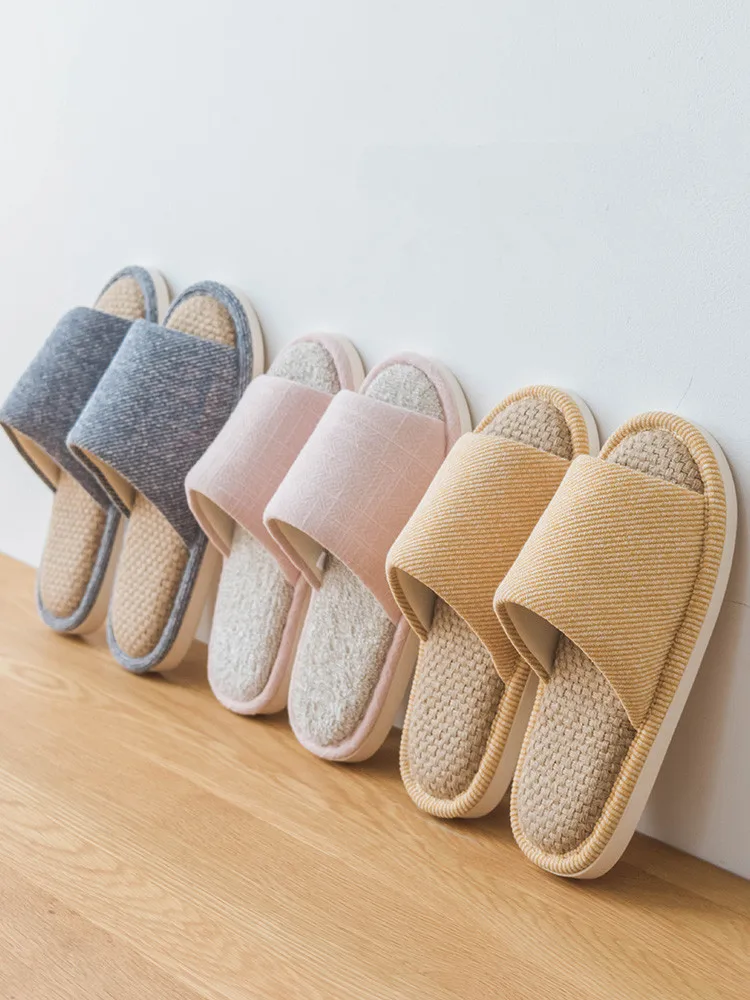 

Summer Couple's Indoor Slippers Japan Style Soft Anti-Slip Women's Home Slippers Sweat Absorption Linen Home Shoes