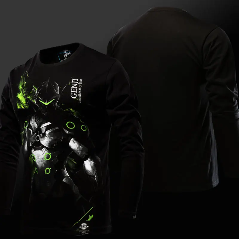 Ограниченная серия футболка OW Reaper с 3D длинным рукавом черная Genji Hanzo светящаяся