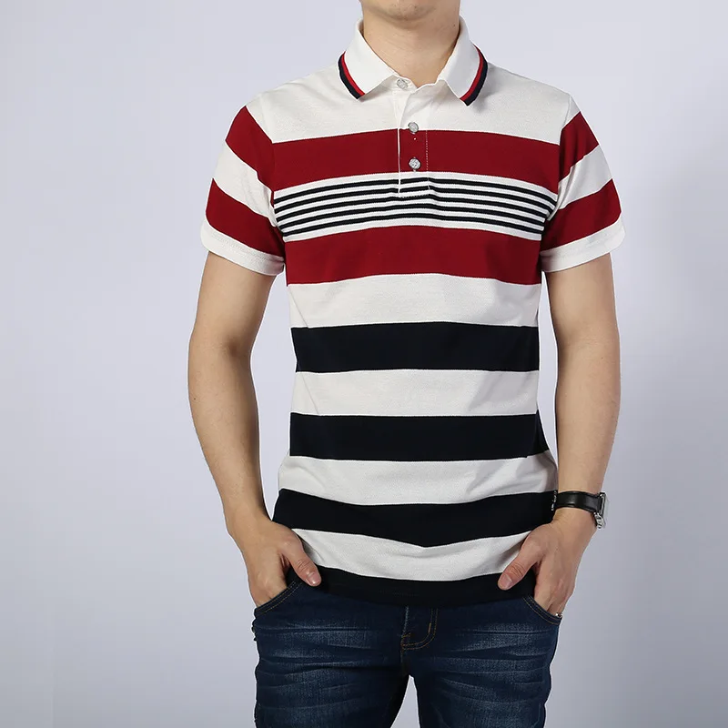 

Men's Cotton POLO Shirt Short Sleeve Stripe Summer Lapel Casual Large Plus Size Men Polo Shirt Mens Clothing