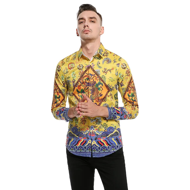 Внешней формы выстрел Европейская мода красавец рубашка с лацканами C408 печати