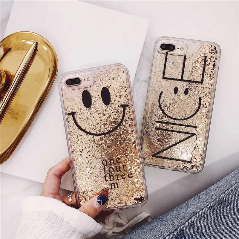 HereCase Роскошный милый улыбка Блестящий Золотой фольга красивый блестящий