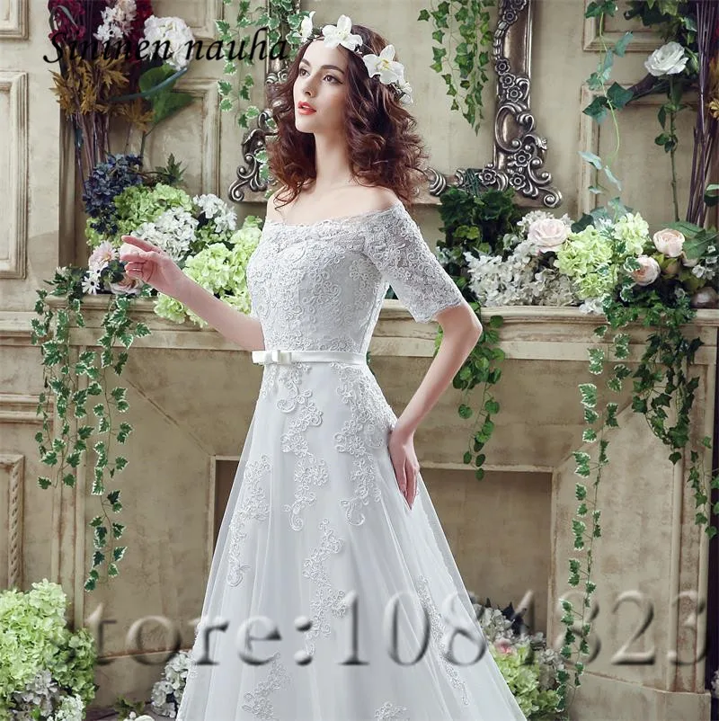 Wedding Dresses Bridal Gowns Off The Shoulder sleeves Appliques A Line Tulle Cheap Dress Vestido De Noiva Robe Mariage 197 | Свадьбы и