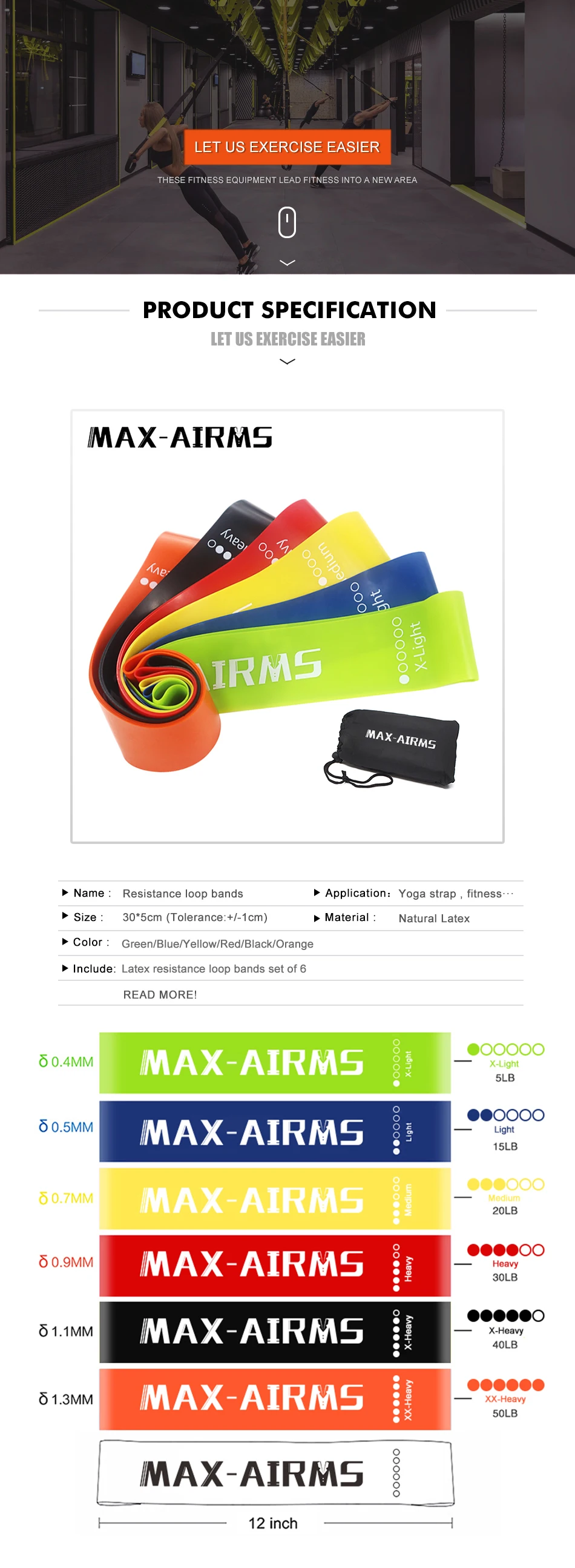 Maxairms Эспандеры набор 6 уровней тренировки Фитнес Тренажеры резиновые петли латексные Йога Спортзал силовые тренировочные резинки