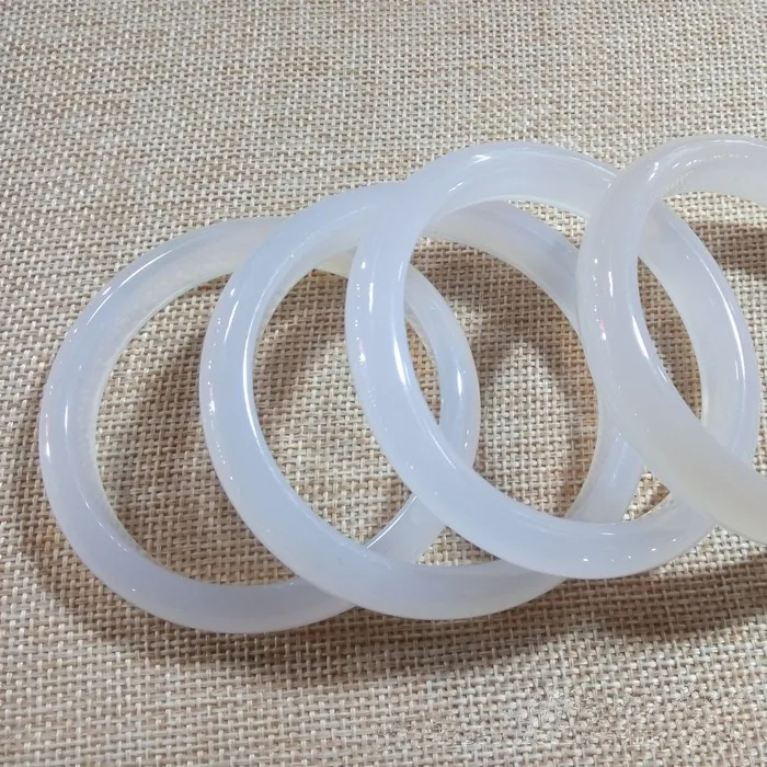 

Natural Pure White Stone Bracelets Round Bar Bangles White Chalcedony Bracelets Women's Jades Jewelry