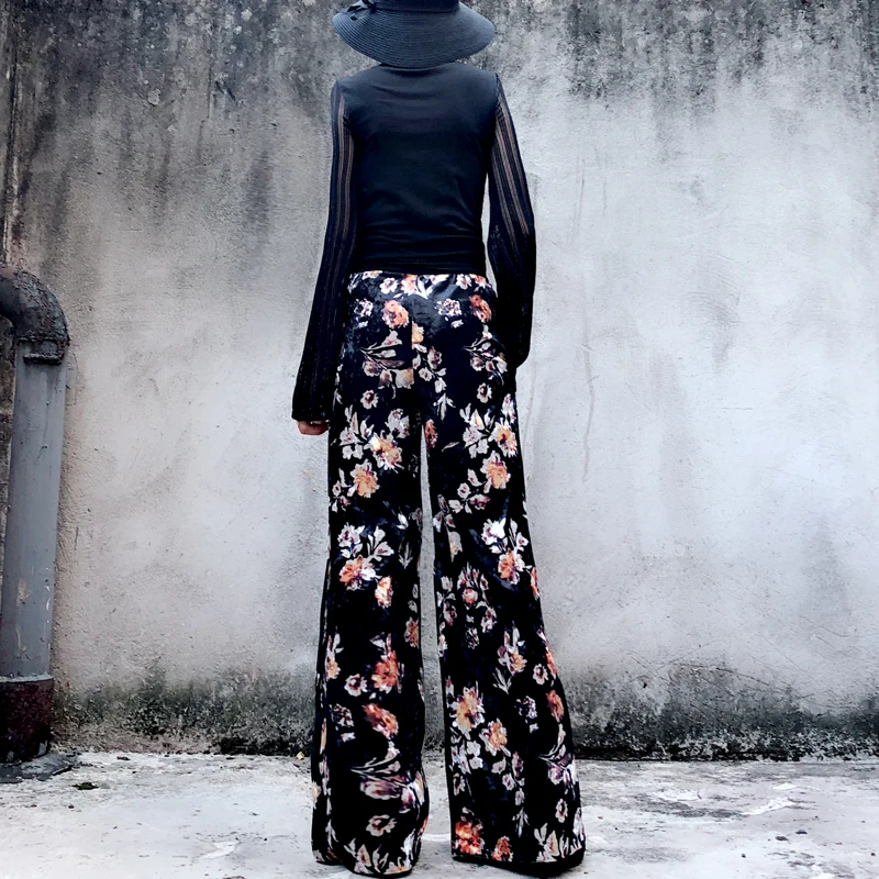 Новинка Осень зима 2018 темно зеленые повседневные брюки с принтом женские