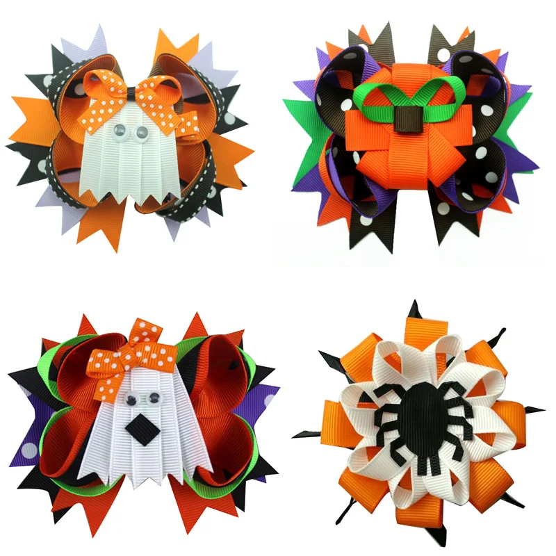 5 inch Halloween girl's hair bows headband children crocodile clip spider hair accessories Headwear Cartoon shape
