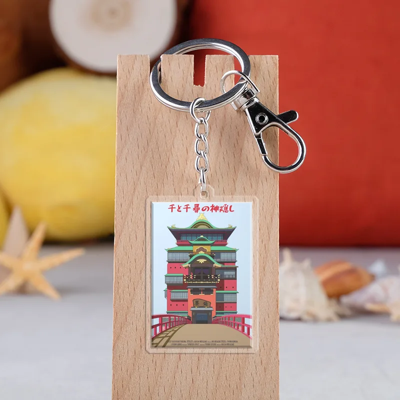

10 pcs/lot Anime Spirited Away Acrylic Keychain Toy Figure ogino chihiro No Face man Bag Pendant Double sided Key Ring Gifts