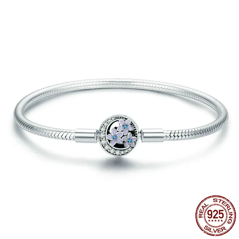 MissDu 100% 925 пробы серебро весенний цветок и световой Луна застегивающийся