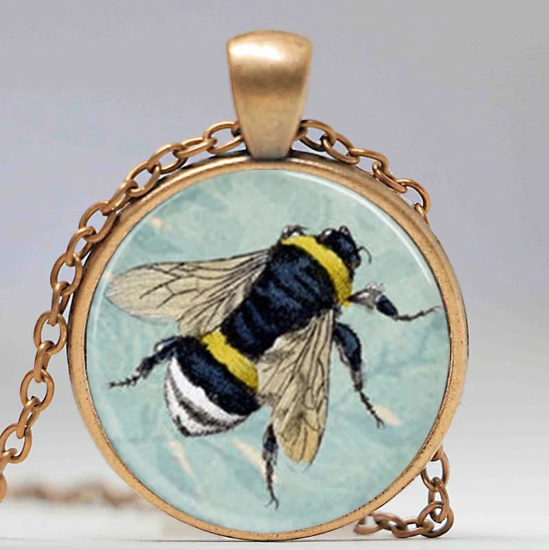Бесплатная доставка ожерелье медовая пчела на синем цветочном фоне кулон в виде