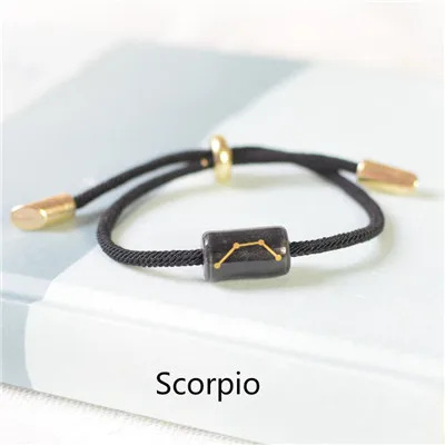 Black - Scorpio Счастливая веревка, браслет-цепочка для женщин и мужчин, керамика, гравировка, 12 созвездий, очаровательные браслеты, модные ювелирные изделия, браслеты и браслеты - Окраска металла: Black - Scorpio