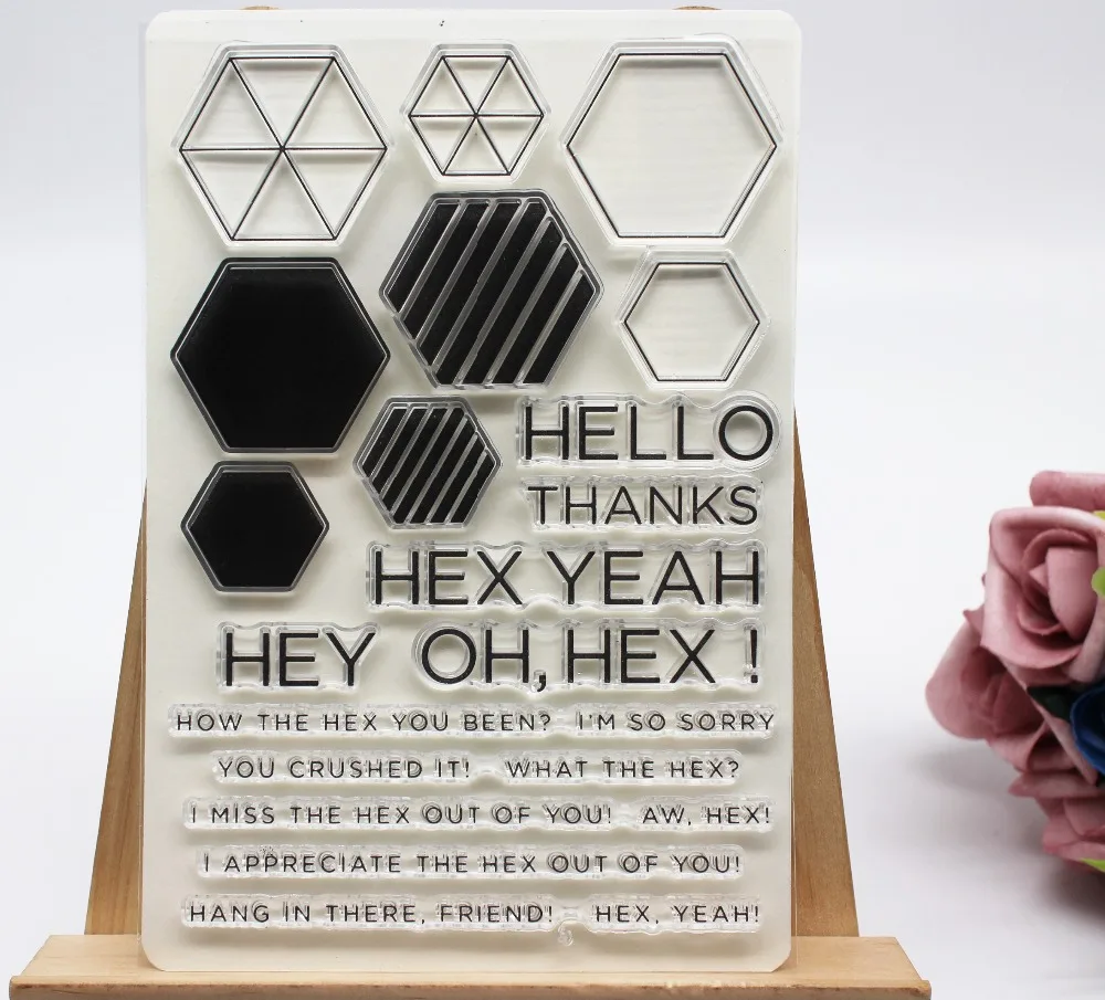 Прозрачный штамп Hex & hello с английскими буквами прозрачный для скрапбукинга