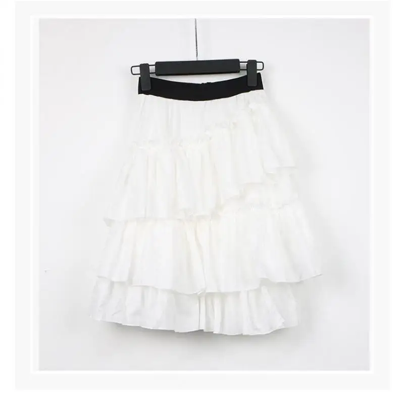 

2019 Summer New Arrival Korean Style Hot Sweet Elastic Waist Irregular Skirt Fairy Black Skirt Elegant Layer Skirt Free Shippin