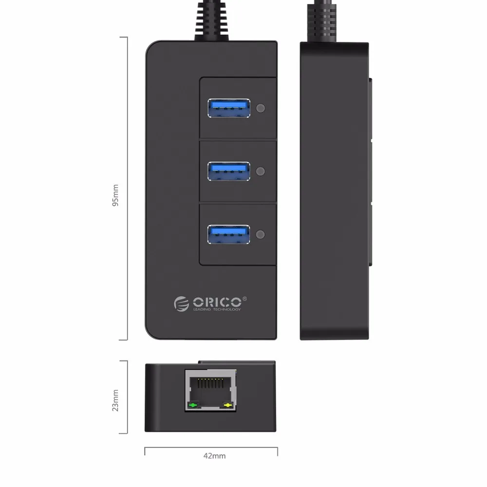 

ORICO HR01-U3 3 Port USB 3.0 HUB 1 Port RJ45 HUB Splitter High Speed USB Adapter with USB to External 1000M Gigabit Network Card