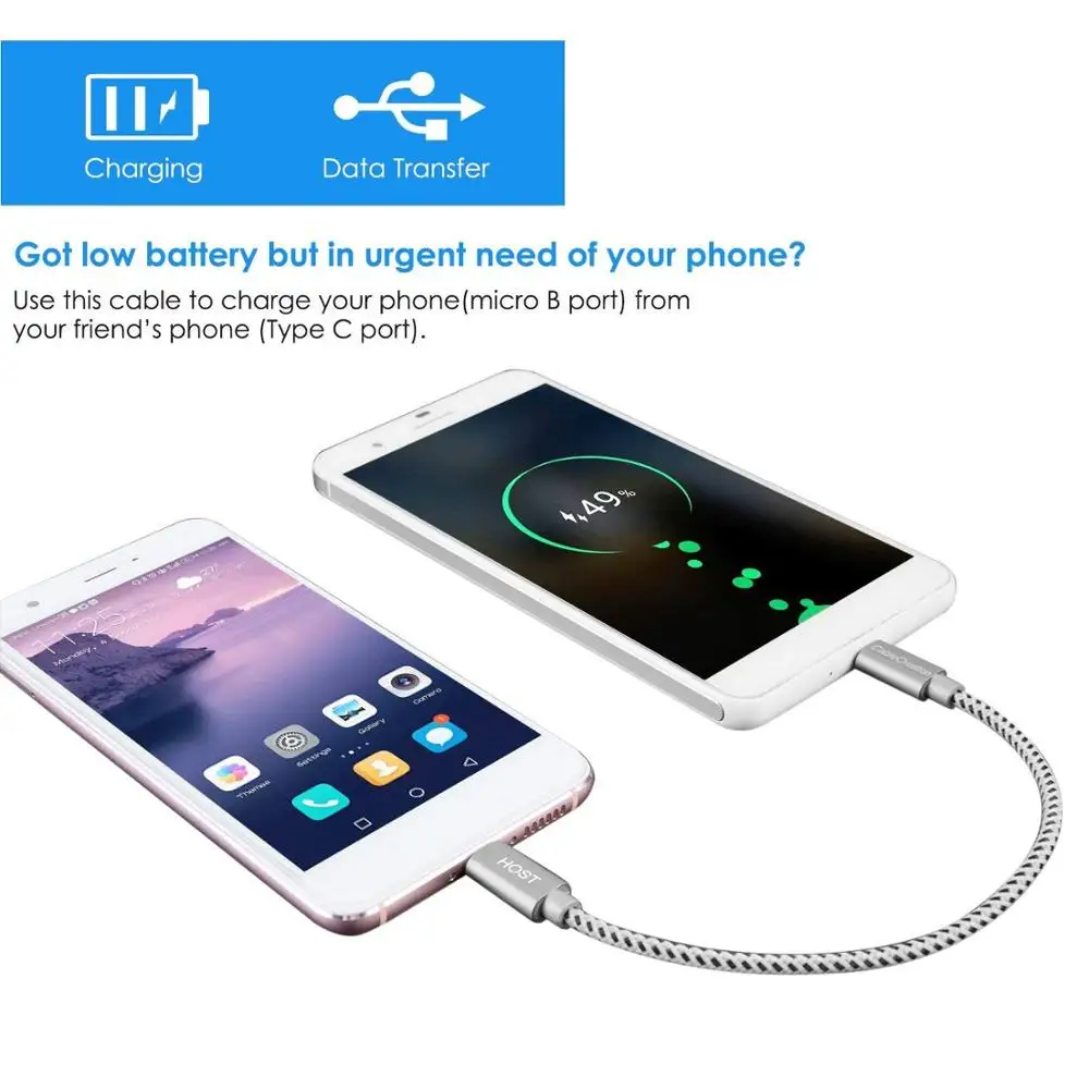 Кабель CableCreation OTG с USB C на Micro плетеный шнур типа 480 Мбит/с совместимый устройствами