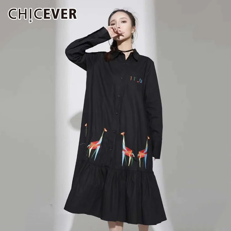 CHICEVER/осенние платья с принтом из мультфильмов для женщин отворотом длинными