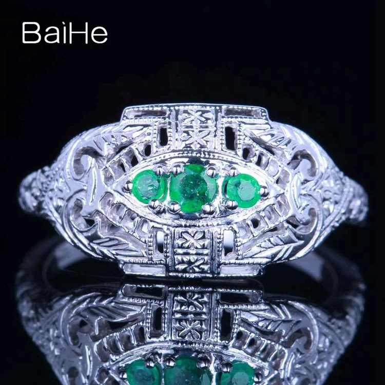 BAIHE Стерлинговое Серебро 925 0.2ct сертифицированное круглое ограненное безупречное обработанное Изумрудное обручение женское модное Подарочное кольцо