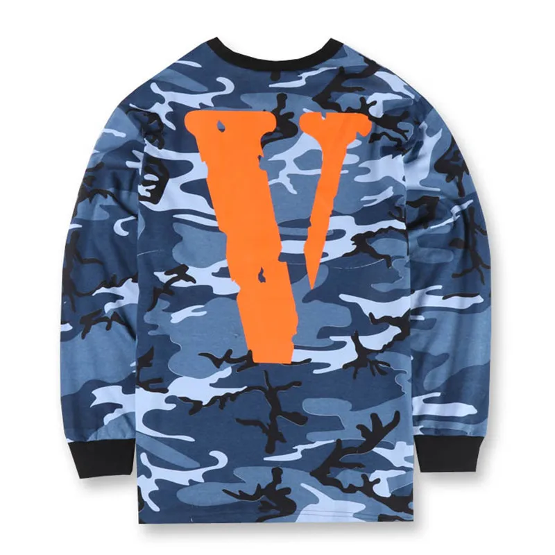 Мужские Vlone Друзья Письмо V Печати Камуфляж Футболки С Длинным Рукавом Армии