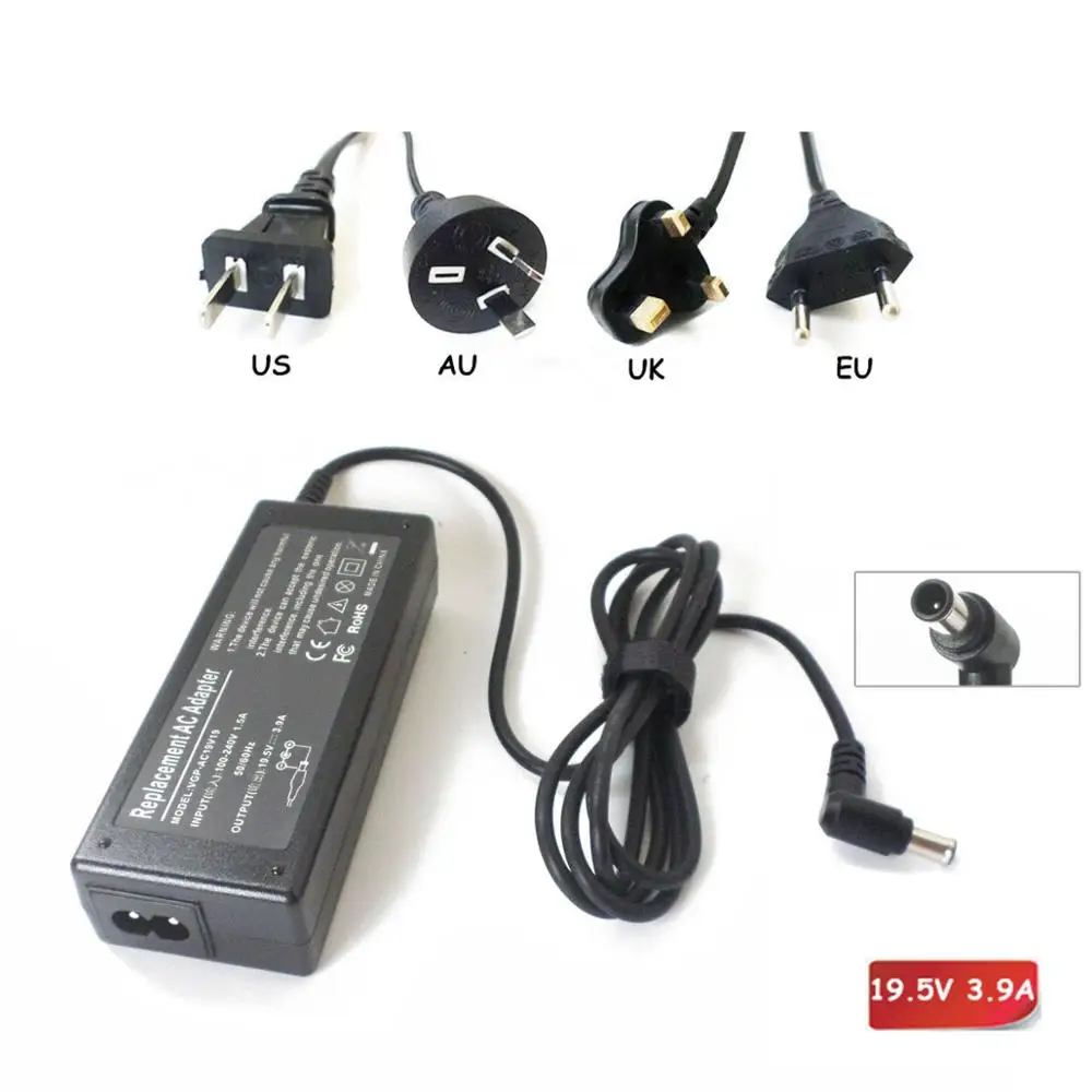 

AC Power Adapter For Sony 19.5V 3.9A 76W Battery Charger VGP-AC19V37 VGP-AC19V27 VPCEB VPC-EB VGN VPCW VPC-W New