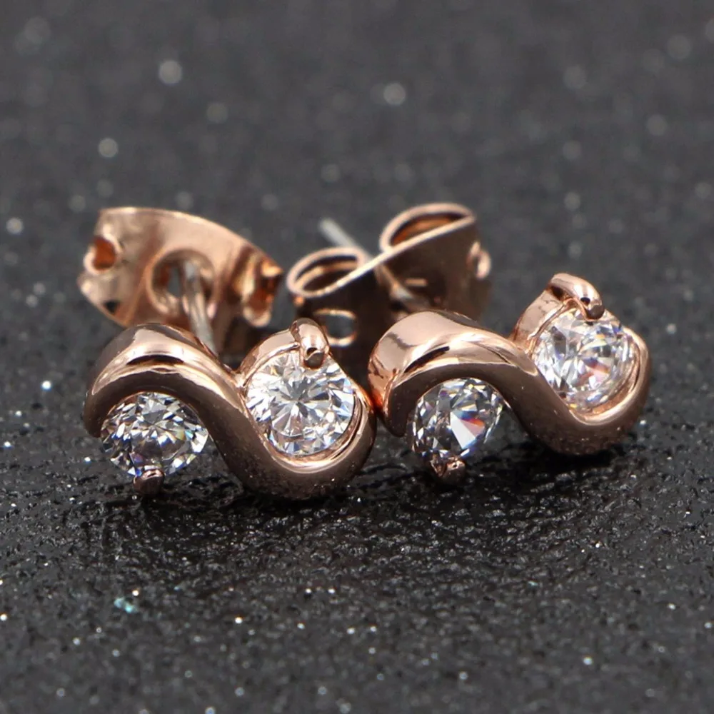 Женские сережки гвоздики HeeZen розового и золотистого цветов с 2 фианитами