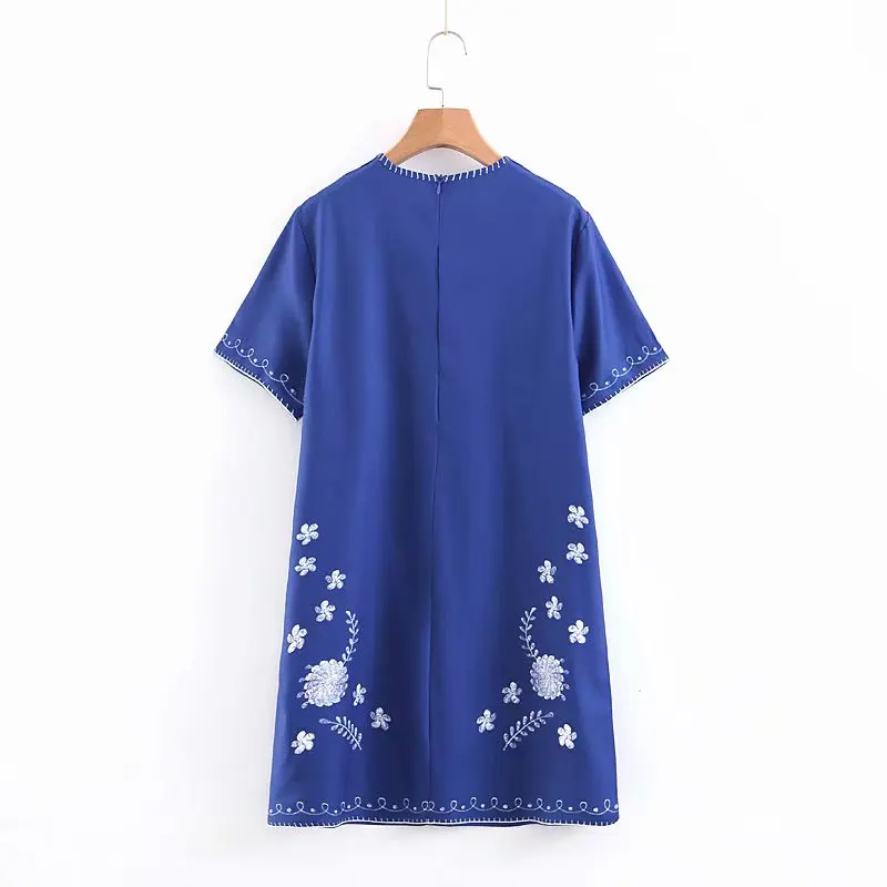 Женское синее повседневное летнее платье с цветочным принтом 2019 короткий рукав A