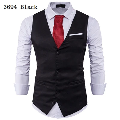 Мужской костюм жилет Классический V воротник платье Slim Fit свадебные жилет Для мужчин формальный тонкий платье без рукавов жилет мужские черные жилет Homme 2XL - Цвет: B3694 black