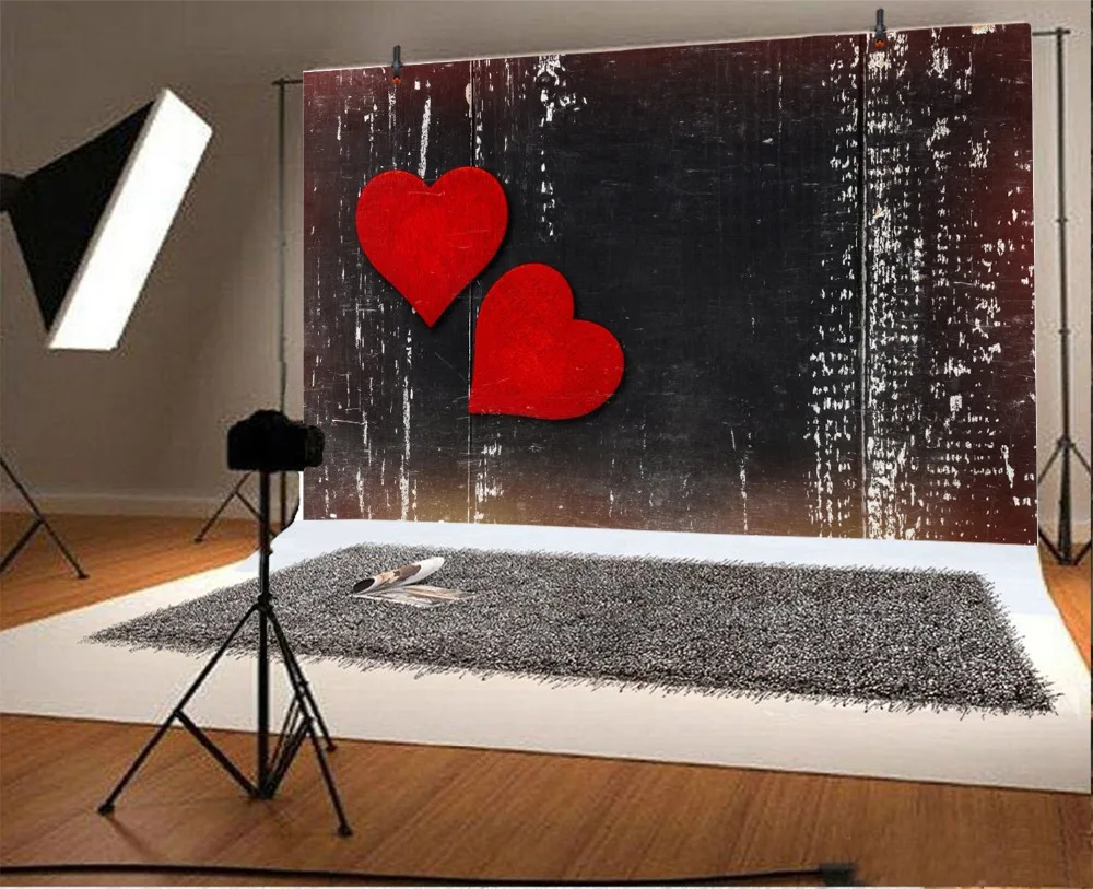 Laeacco Dark Wooden Board Red Love Heart Baby Child Doll Portrait Photo Backgrounds Photography Backdrops Photocall Studio | Электроника