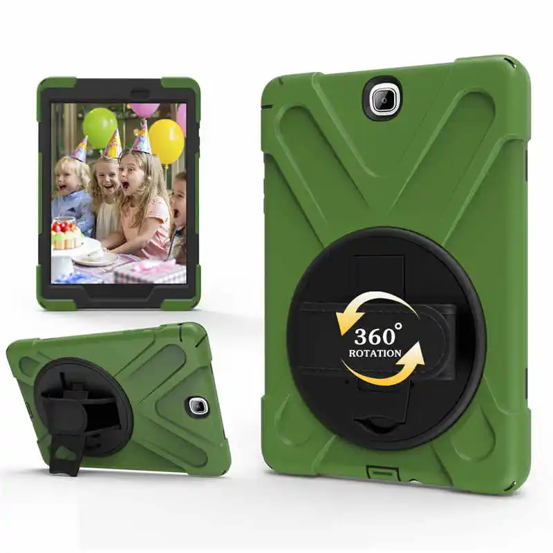 Army Green Чехол-броня для samsung Galaxy Tab A 9,7 SM-T550 T555, ремешок на руку, вращающийся на 360 градусов, чехол-подставка, ТПУ чехол для samsung T550 T555, чехол - Цвет: Army Green