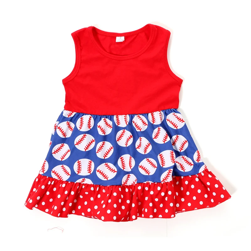 2017 Baseball Dress Toddler Girl Dresses Summer Kids clothes Red Royal Blue White | Детская одежда и обувь