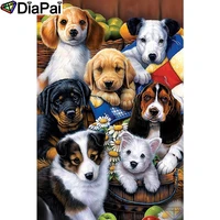diapai 5d diy diamond painting 100 full squareround drill animal dog family diamond embroidery cross stitch 3d decor a21644