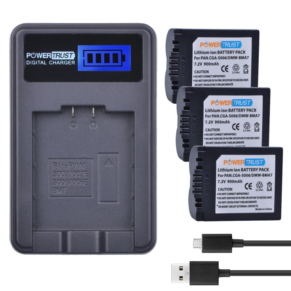 CGA-S006 CGR-S006E S006A DMW-BMA7 3 шт. литиевый аккумулятор + зарядное устройство USB с