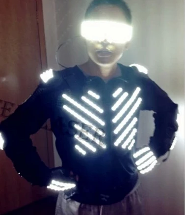 

New 2017 Men Light Up Jackets Glove Glasses Fashion Ds Costume Led Outfit Clothes Led Suit