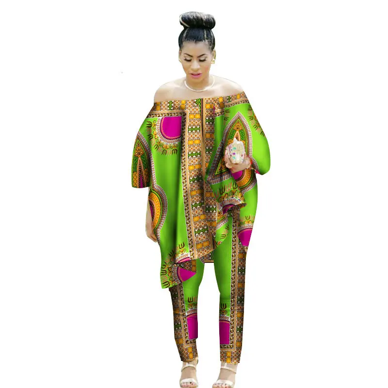 Африканская Дашики одежда для женщин комплект из 2 предметов хлопок печатный