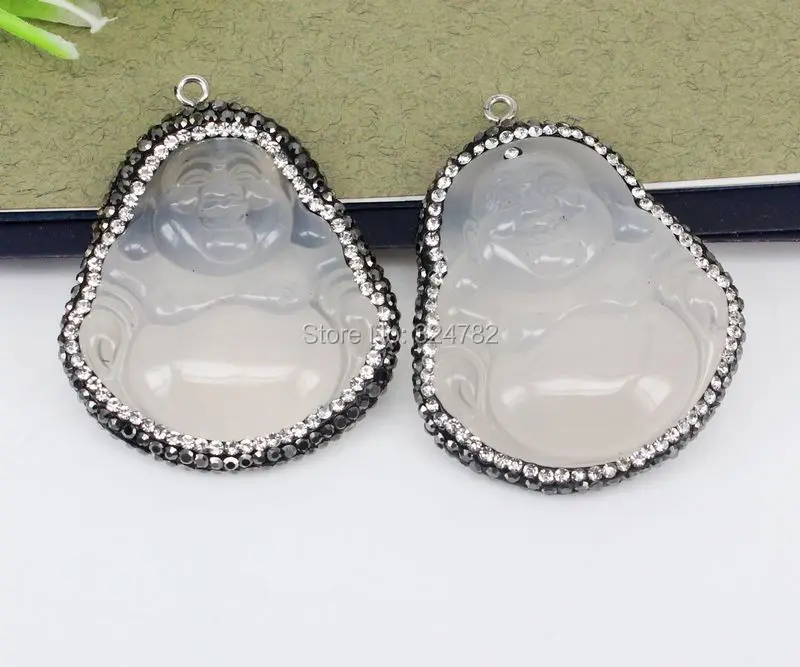 3 шт Природа белый халцедон Будда Кулон с кристаллами горный хрусталь
