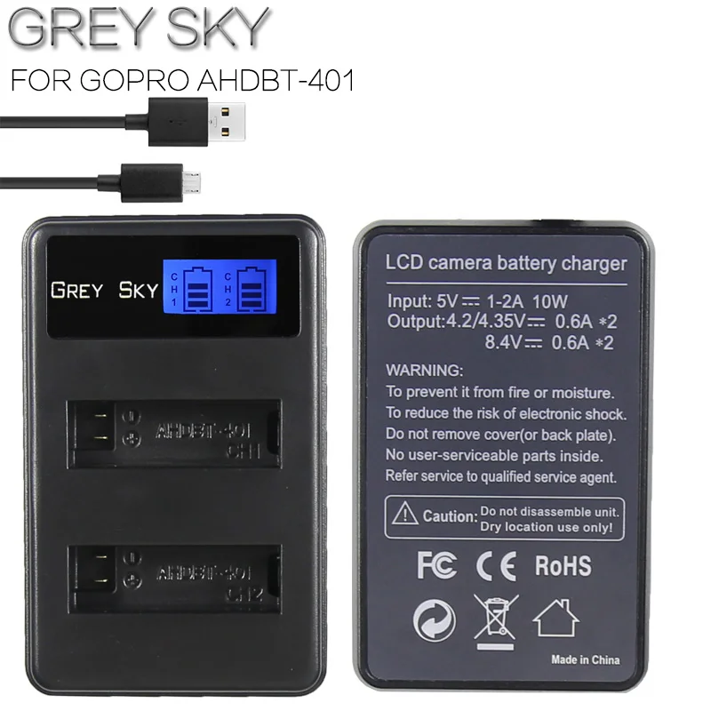 2 шт 1680mah hero 4 батарея+ ЖК USB двойное зарядное устройство для Gopro hero 4 батареи Go Pro hero 4 bateria аксессуары для экшн-камеры - Цвет: 1 charger