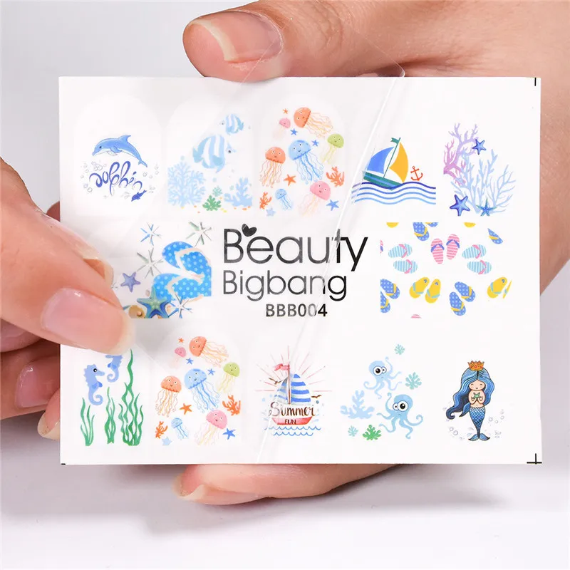 BeautyBigBang наклейки для дизайна ногтей с русалочкой голубого цвета Scaleph желе Морская звезда якорь изображения водные наклейки для ногтей искусство BBB033