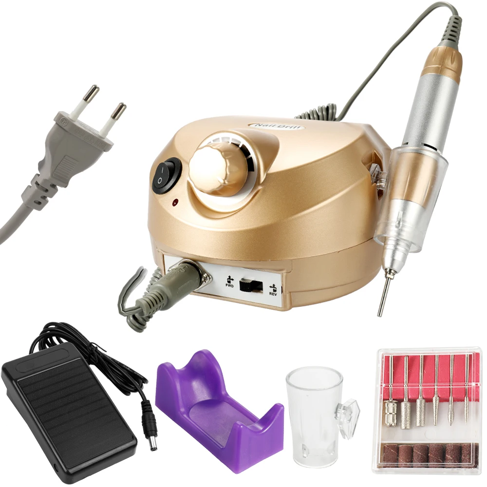Gold EU Plug 30000 об/мин профессиональная электрическая дрель для ногтей Маникюрные наборы фрезы для украшения ногтей гель для педикюра полировальный Пескоструйный Аппарат аксессуары - Цвет: Gold EU Plug