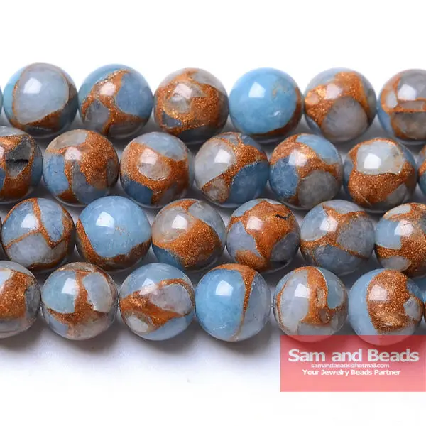 Бесплатная доставка натуральные светло голубые золотые бусины из непальского