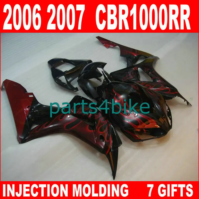 

Hot sale injection mould for HONDA 2006 2007 cbr 1000rr fairings red flames in glossy black CBR1000RR 06 07 fairing TGU86