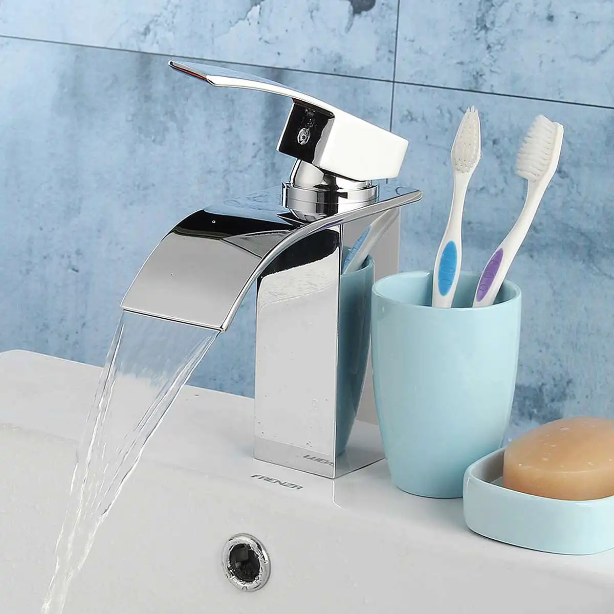 Xueqin Bathroom Waterfall Basin Sink Faucet Chrome Polish Single Handle Single Hole Mixer Tap Deck Mounted Cold And Hot Water