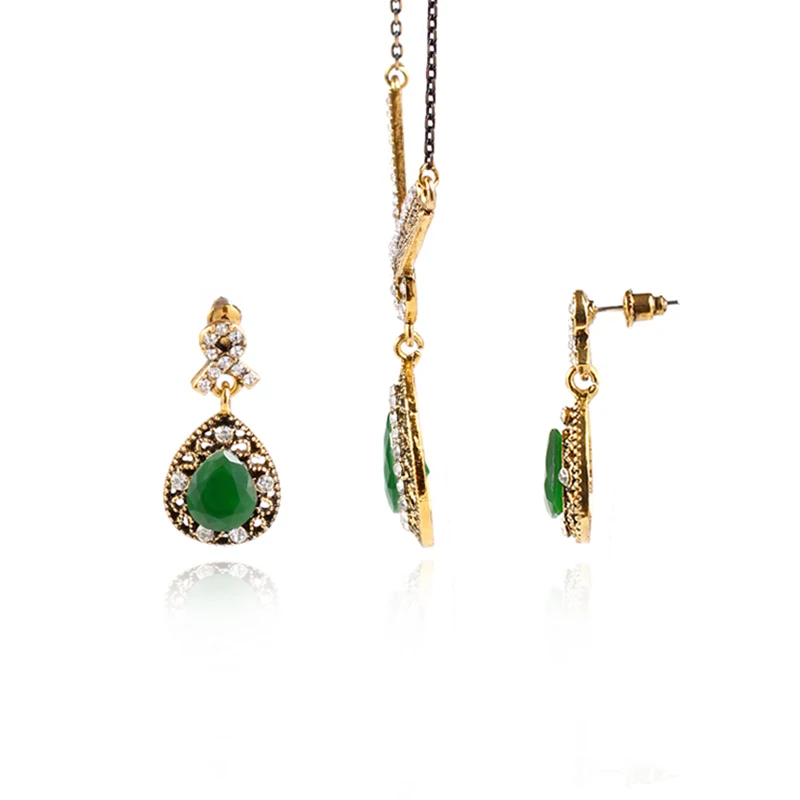 Duohan фирменные элегантные Винтаж зеленый Смола Цепочки и ожерелья Серьги набор